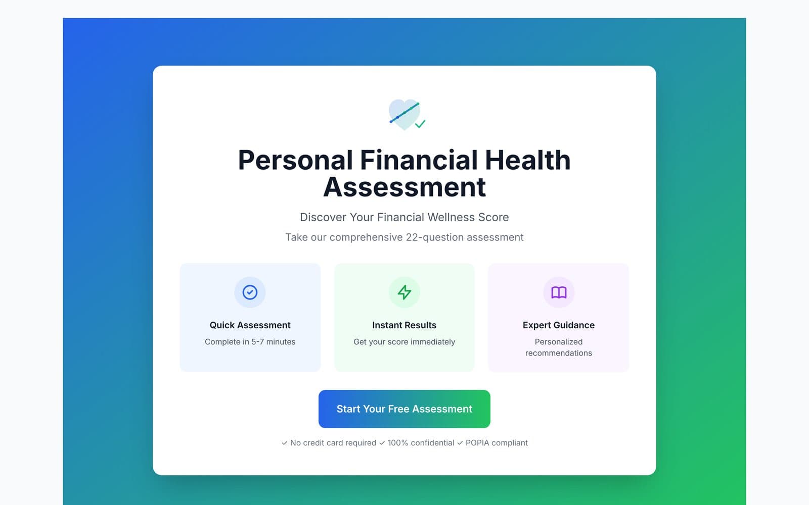 Financial Health Check landing page