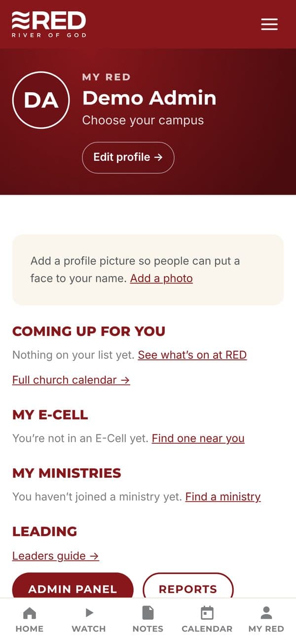 Member area in the RED app